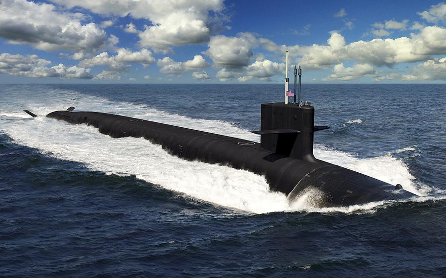 An artist rendering of the future US Navy Columbia-class ballistic missile submarines.